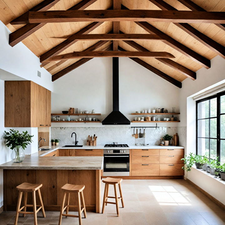 enhance the serene look with wooden beams