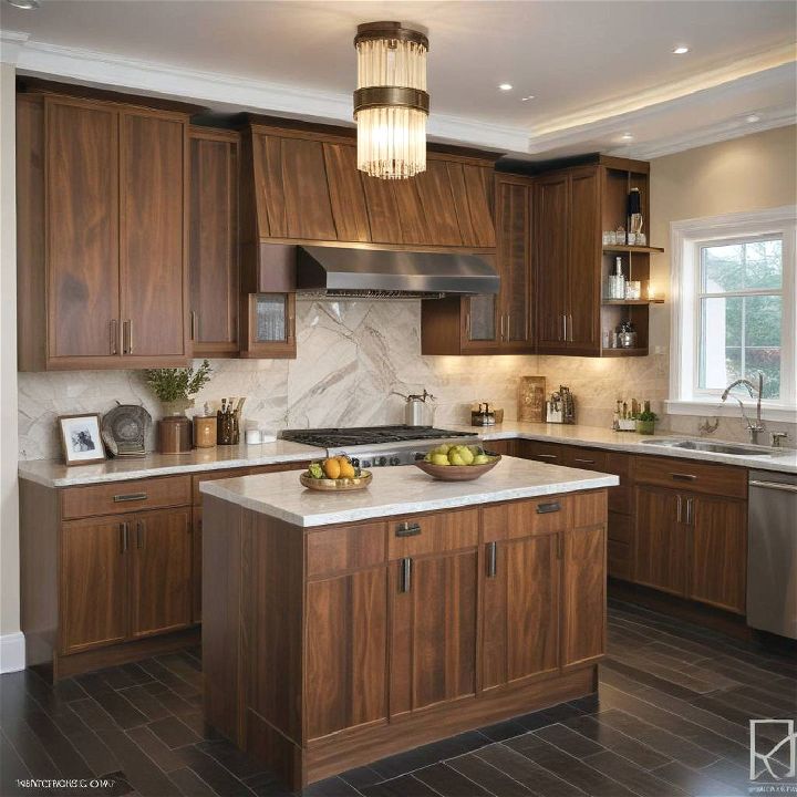 exotic wood finishes for art deco kitchen