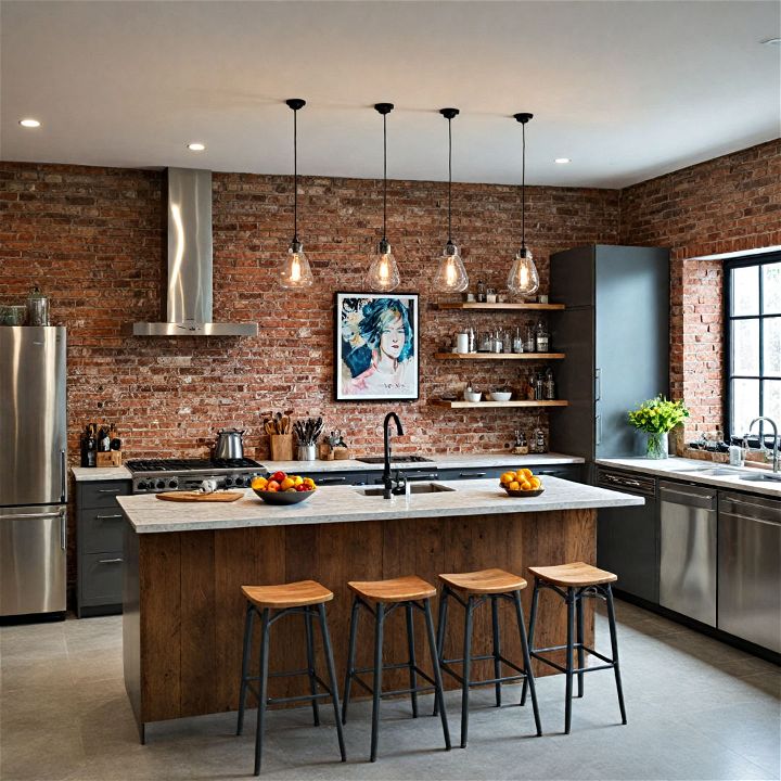 exposed brick wall for industrial kitchen