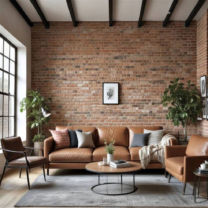 exposed brick wall for industrial living room