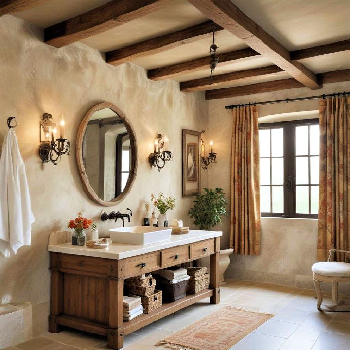 exposed wooden beams to add rustic charm