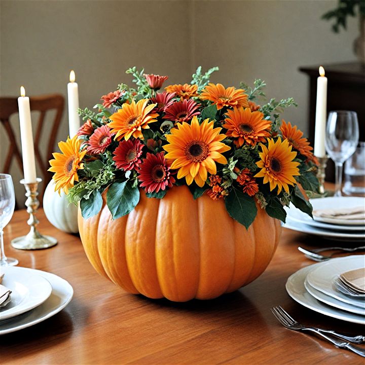 festive and organic pumpkin centerpiece