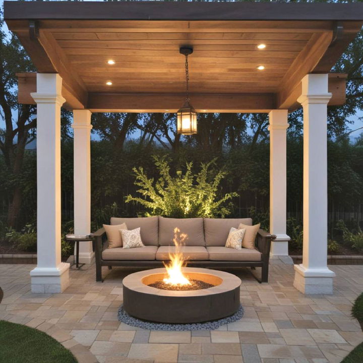 fire pit lighting for covered patio