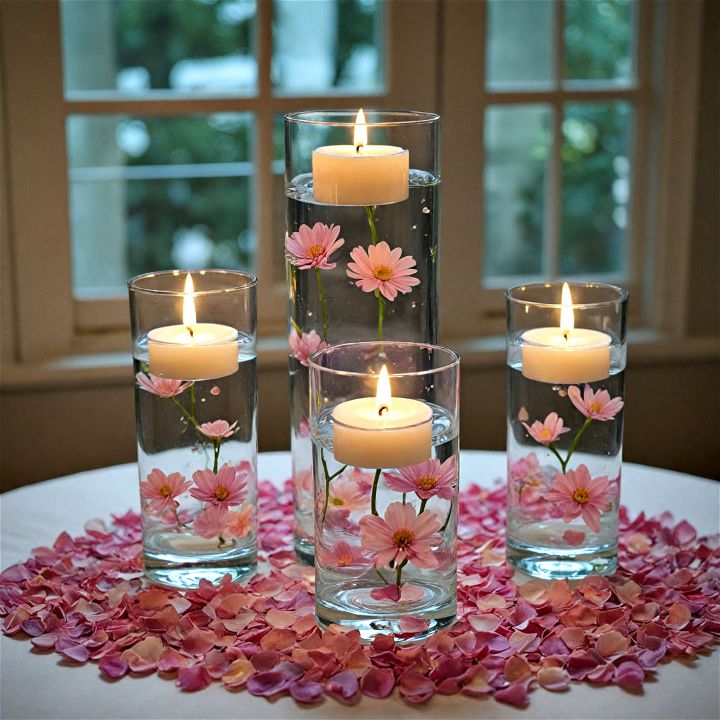 floating candle display centerpiece for wedding