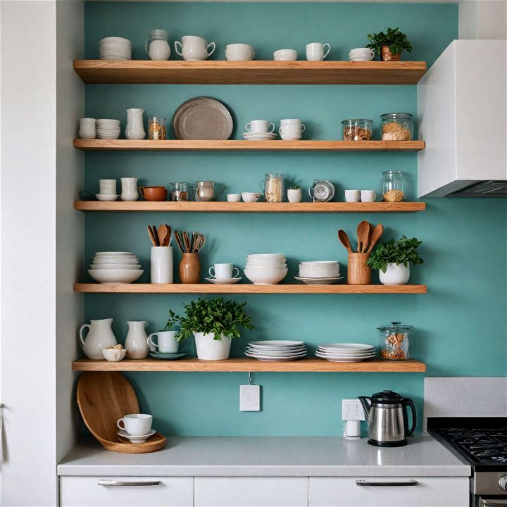 floating shelves for minimalist kitchen