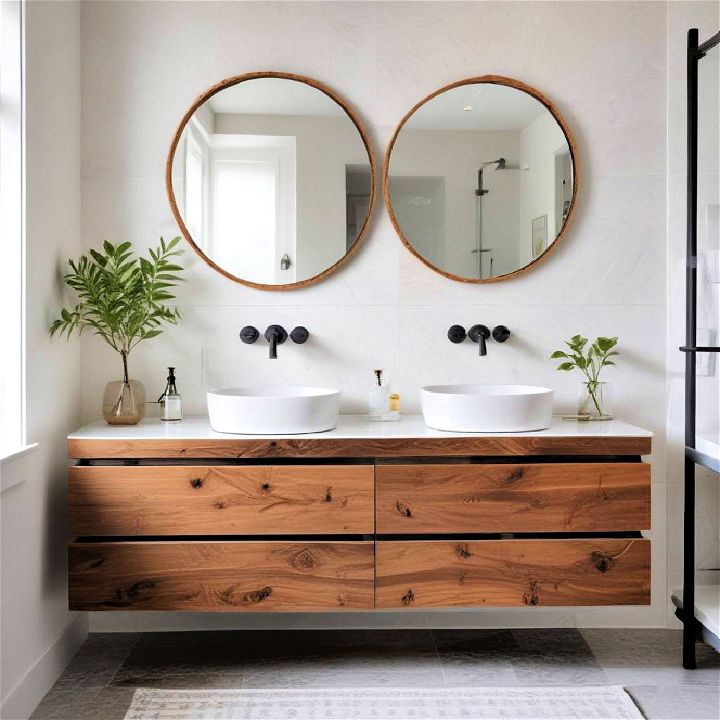 floating wood vanity to maximize your space