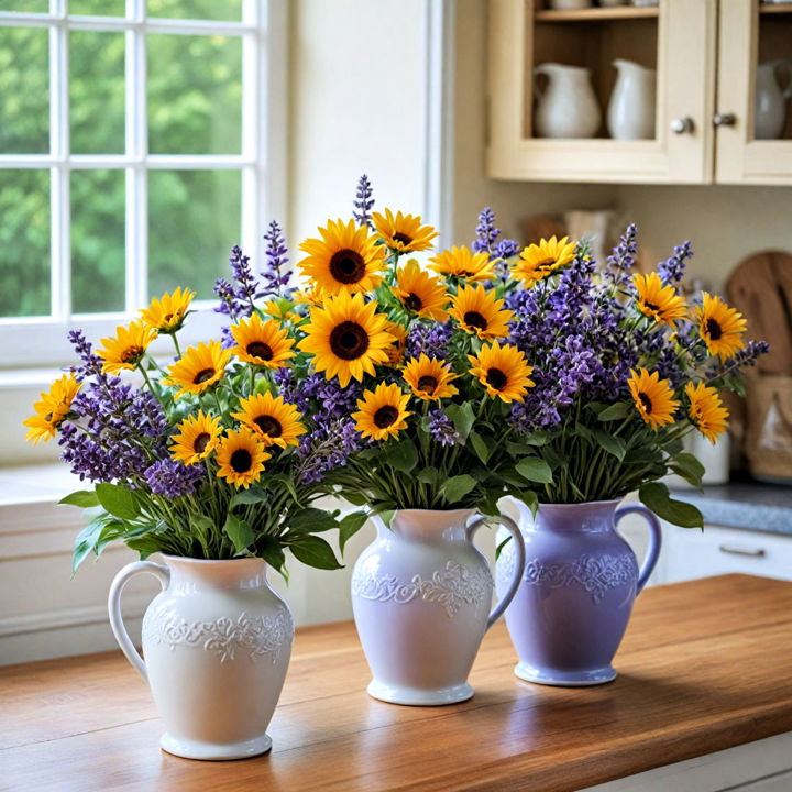 floral arrangements in vintage style vases