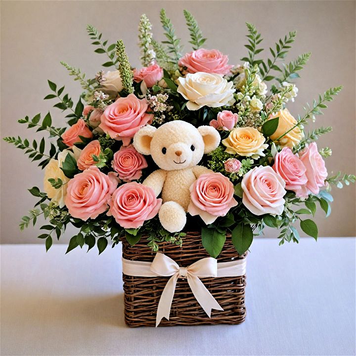 floral arrangements with baby items