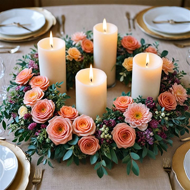 floral candle rings for wedding centerpiece
