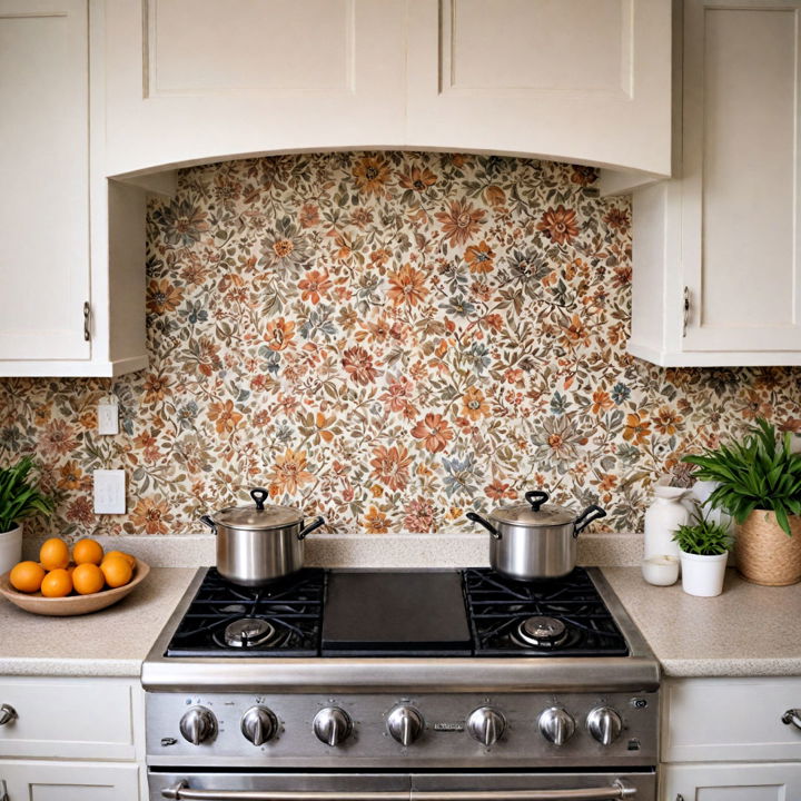 floral motifs patterned backsplash