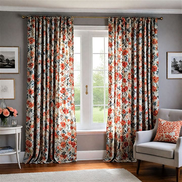 floral patterned curtains for gray wall