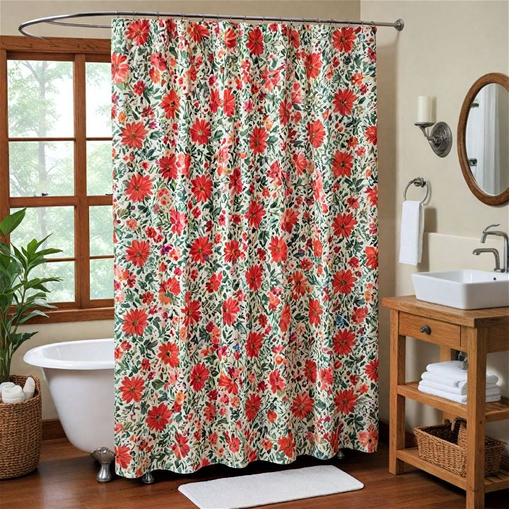 floral shower curtain for a cabin bathroom