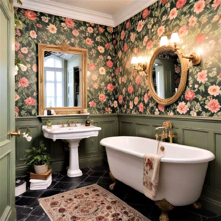floral wallpaper for victorian bathroom