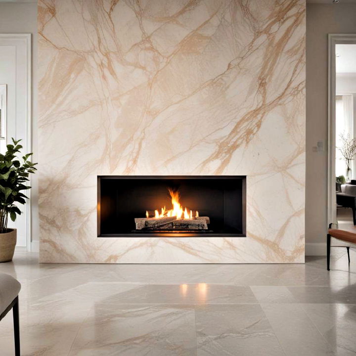 frame less marble fireplace