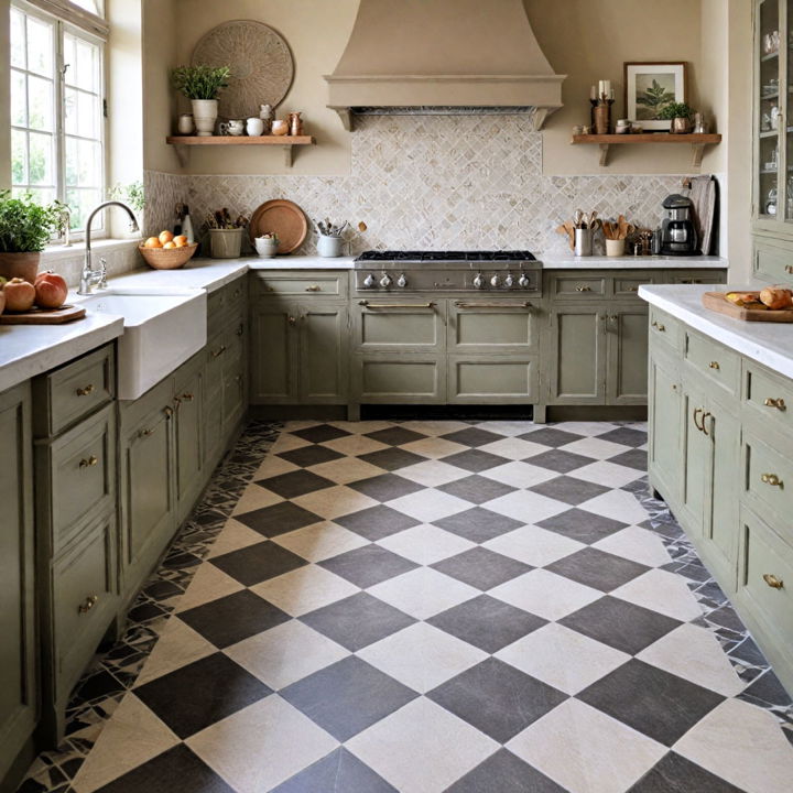 french country kitchen tiled floors