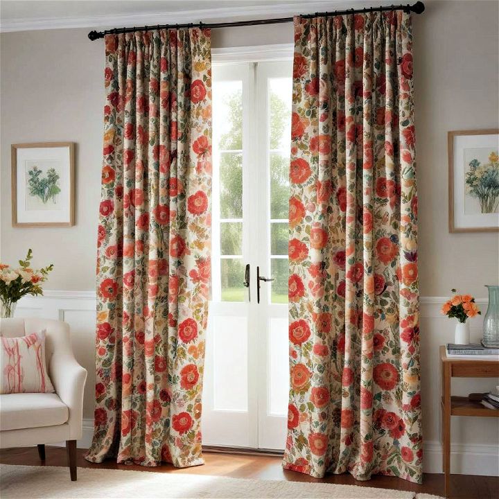 french door vibrant patterned curtains