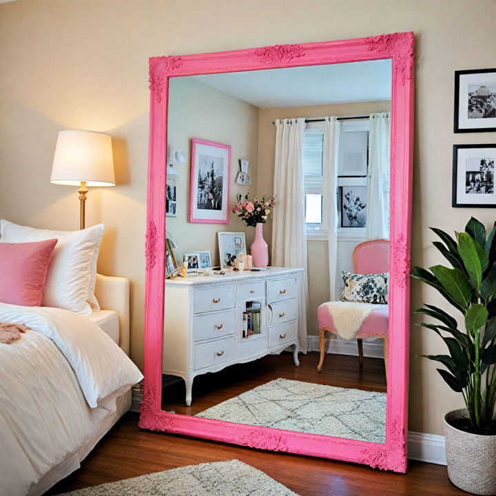 full length pink framed mirror