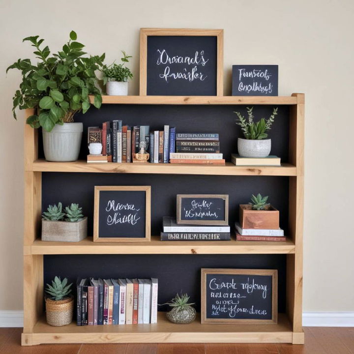 fun mini chalkboard for bookshelf decor