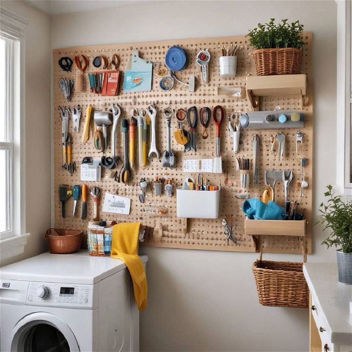 functional pegboard for laundry room