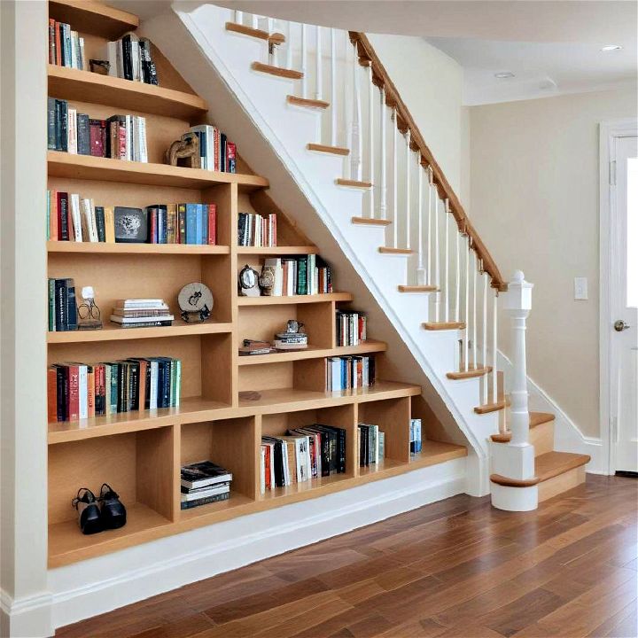 functional stairs with built in bookshelves