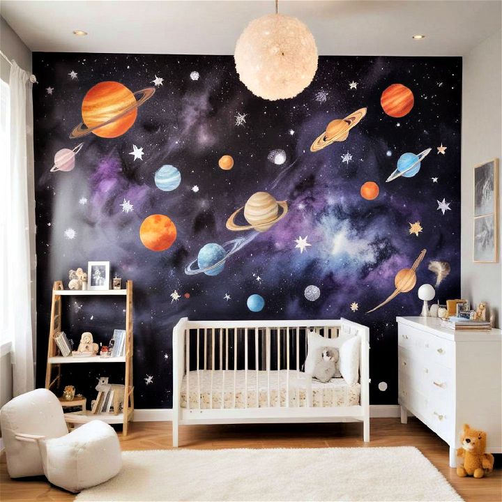 galaxy themed wall for nursery