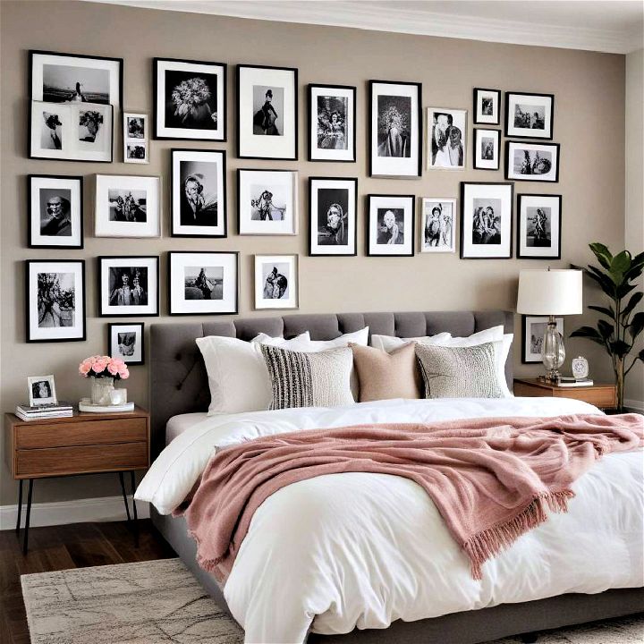 gallery wall to personalize large bedroom