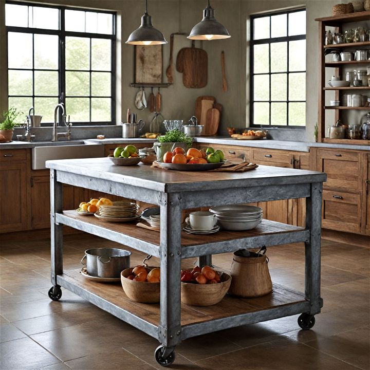 galvanized metal accents for rustic kitchen island