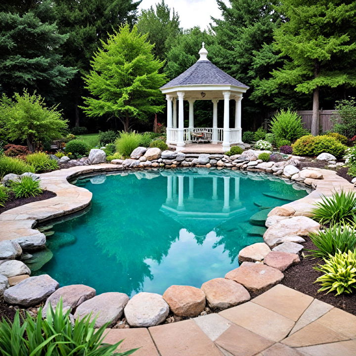 gazebo with a soothing water feature