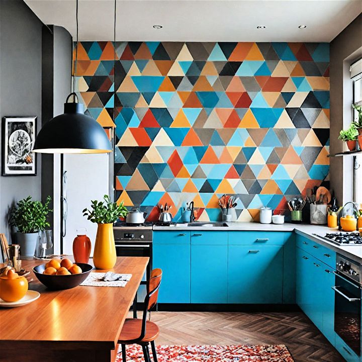 geometric pattern kitchen accent wall