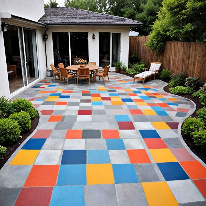 geometric shapes painted concrete patio