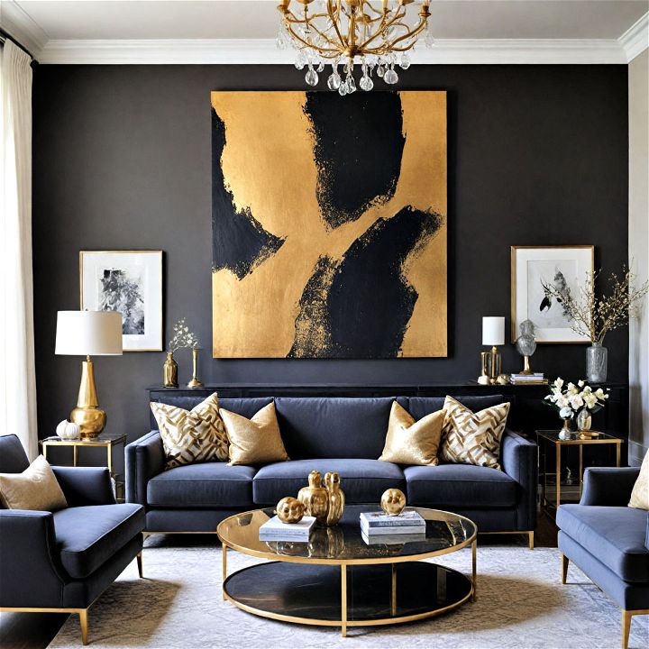 gold wall art on black canvas