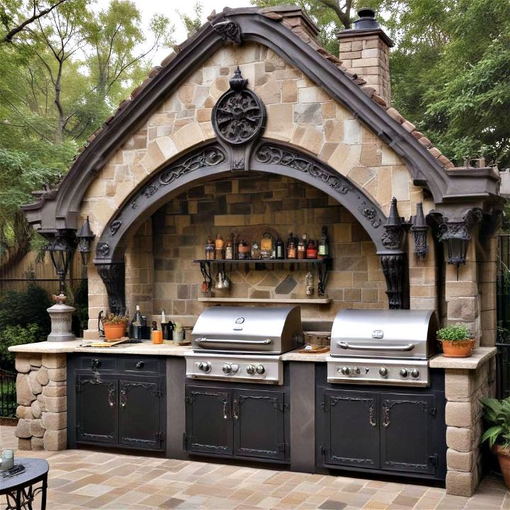 gothic revival outdoor kitchen