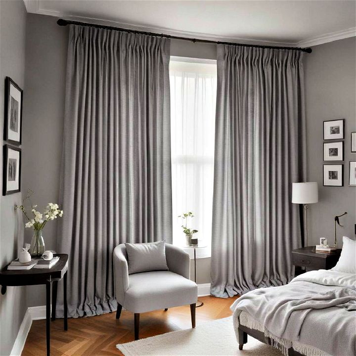 gray curtains paired with gray walls