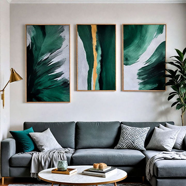 green and grey artwork to enhance room aesthetic