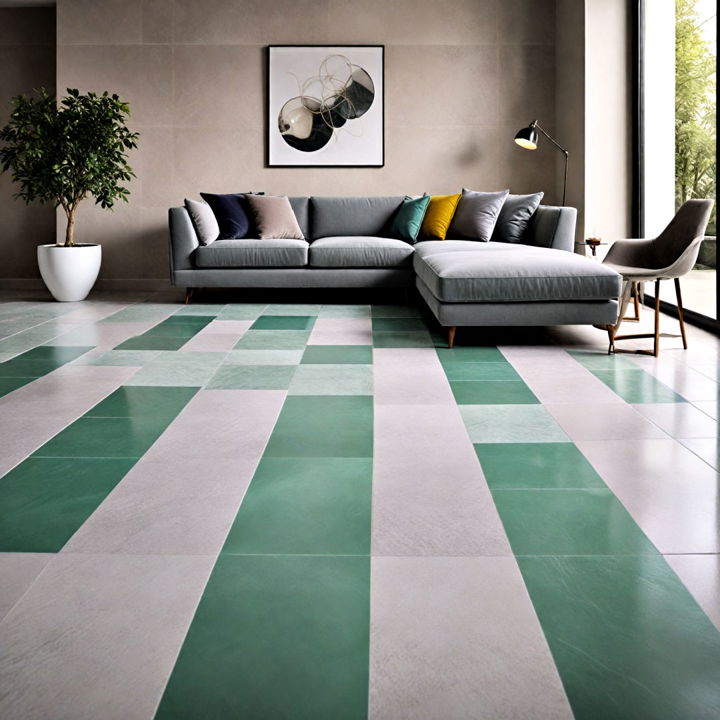 green and grey tile flooring for living room
