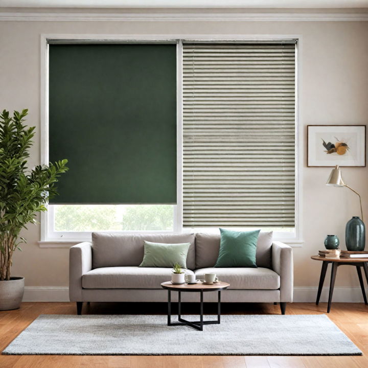 green and grey window treatments