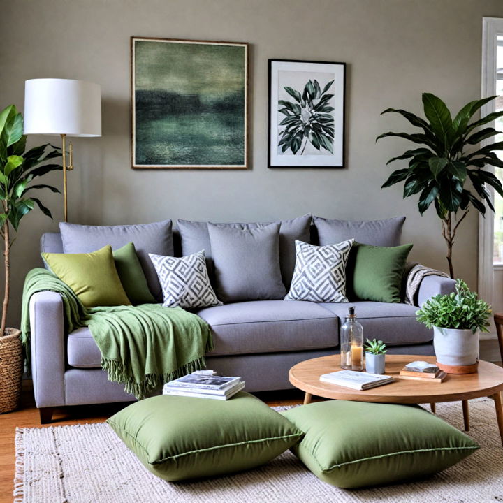 green cushions and throws to update space