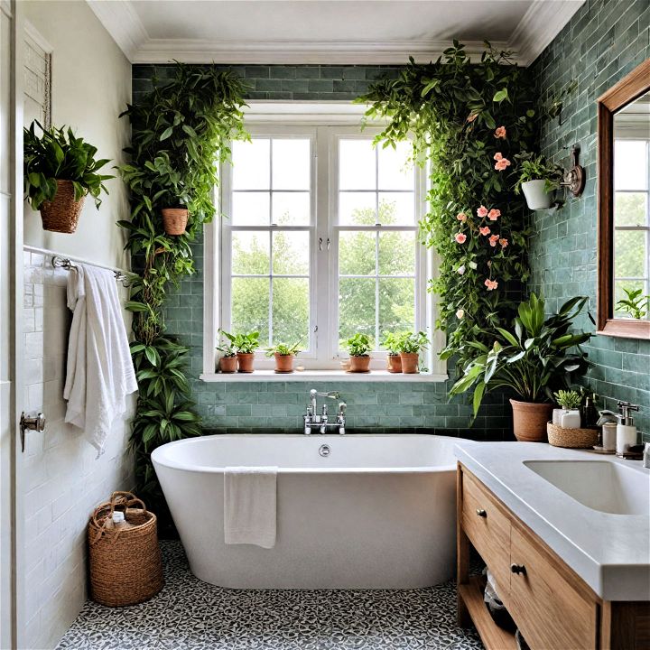 greenery and floral accents for bathroom