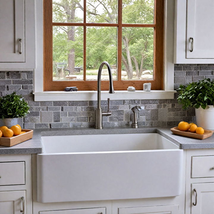 grey and white kitchen farmhouse sink