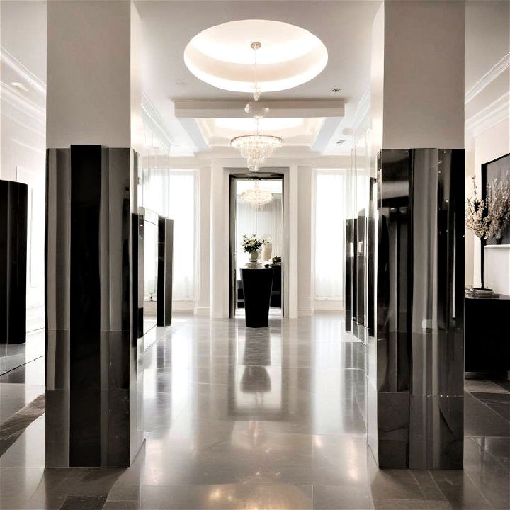 hallway mirrored pillars