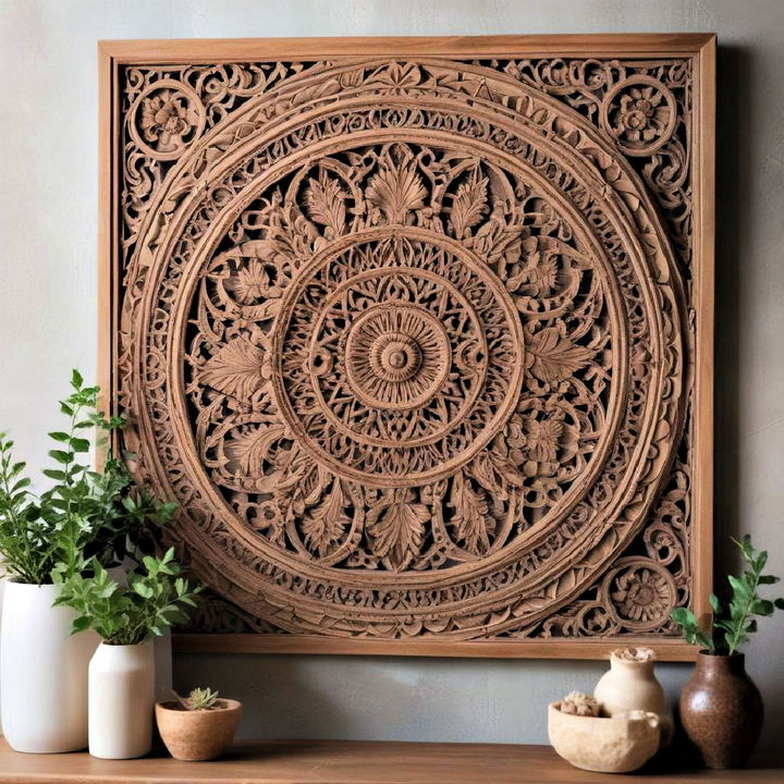 hand carved wood panel for boho decor