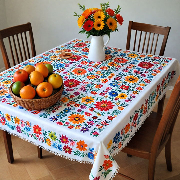 hand stitched mexican embroidered tablecloth