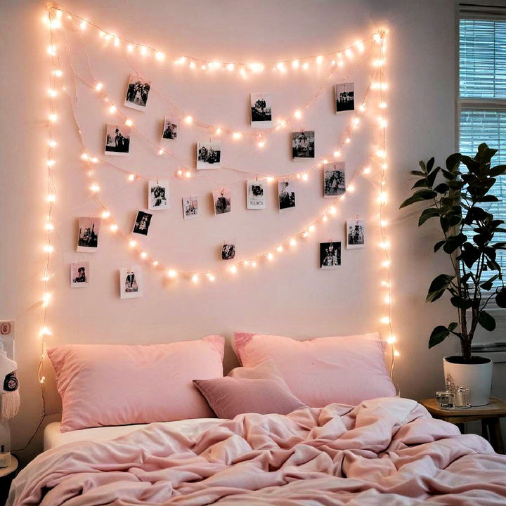 hang pink string lights around your bed