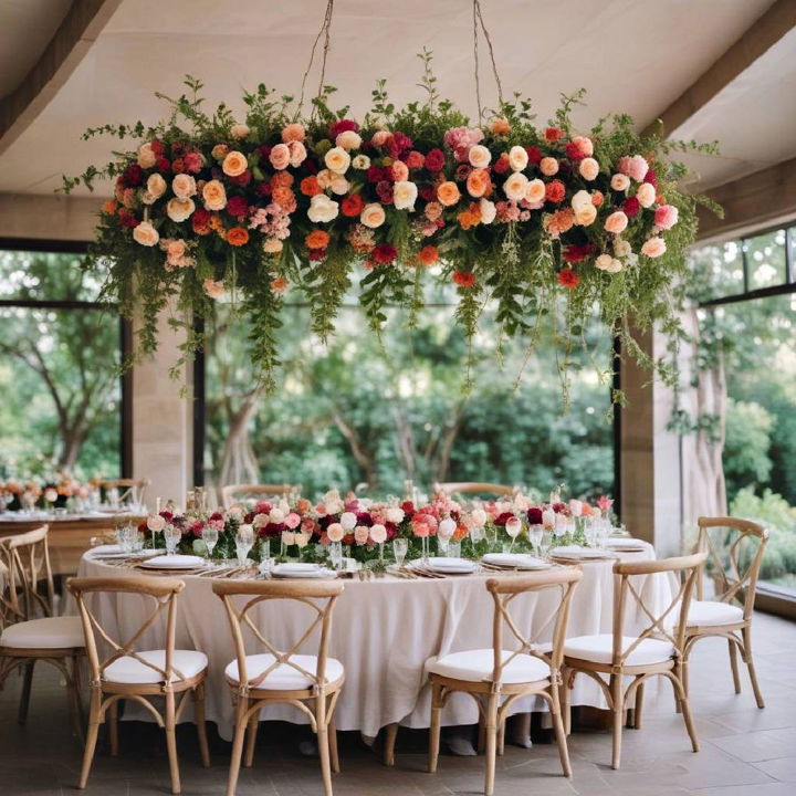 hanging floral installation for garden wedding