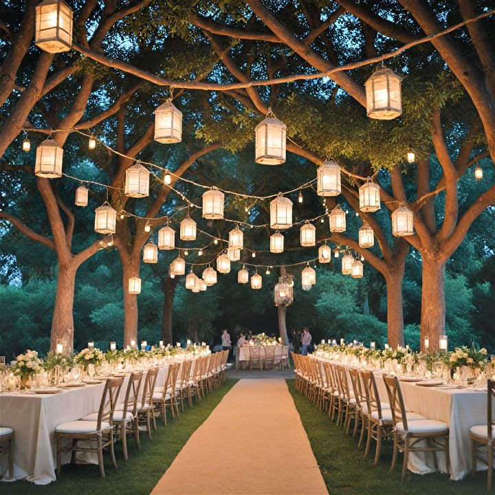 hanging lanterns for evening wedding