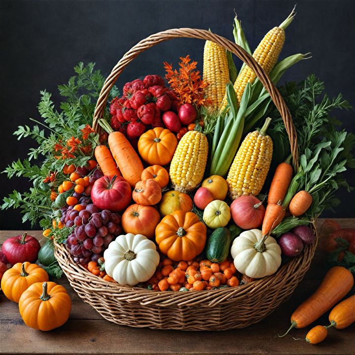 harvest vegetables display for thanksgiving centerpiece