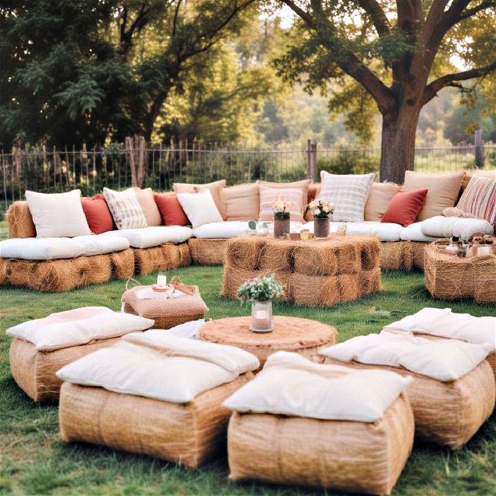 hay bale seating fall wedding décor