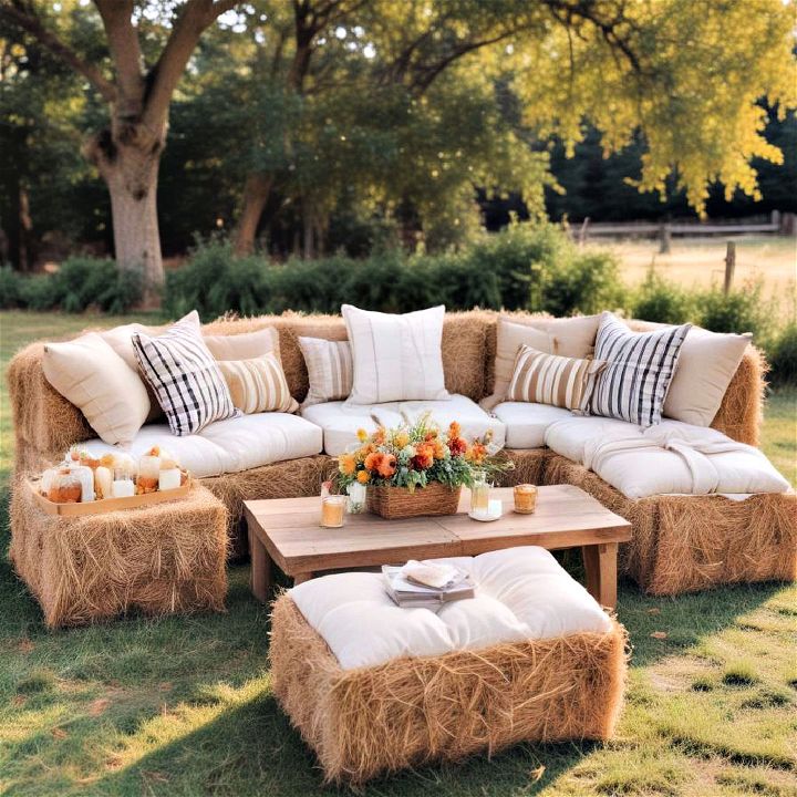 hay bales seating for outdoor gathering