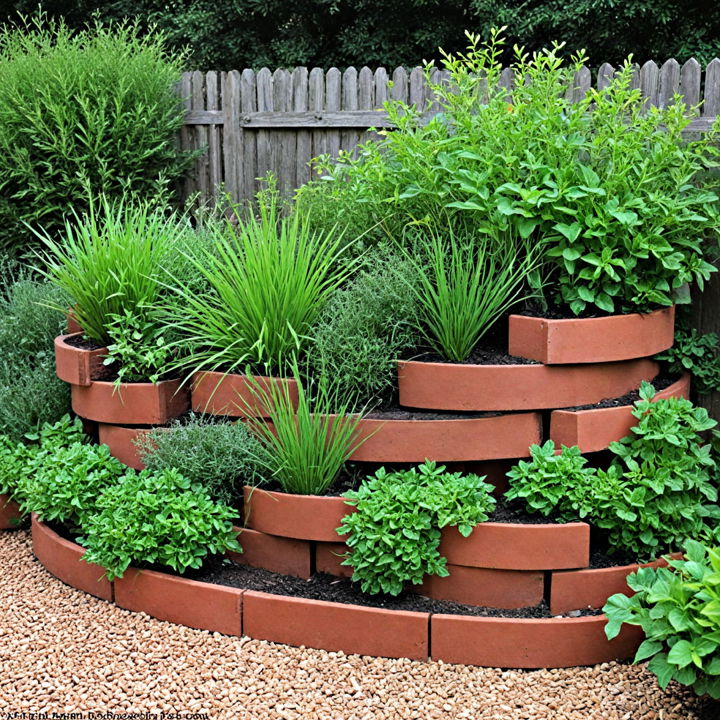 herb spiral next to fence