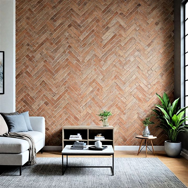 herringbone pattern brick accent wall